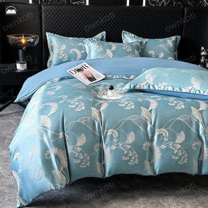 Satin Elegant Ginkgo Leaf Bedding Set (4PCS)