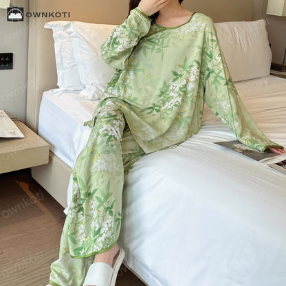 Plus Size Cotton Silk Floral Pajama Set