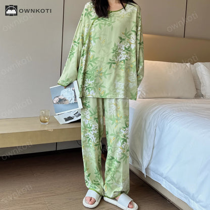 Plus Size Cotton Silk Floral Pajama Set