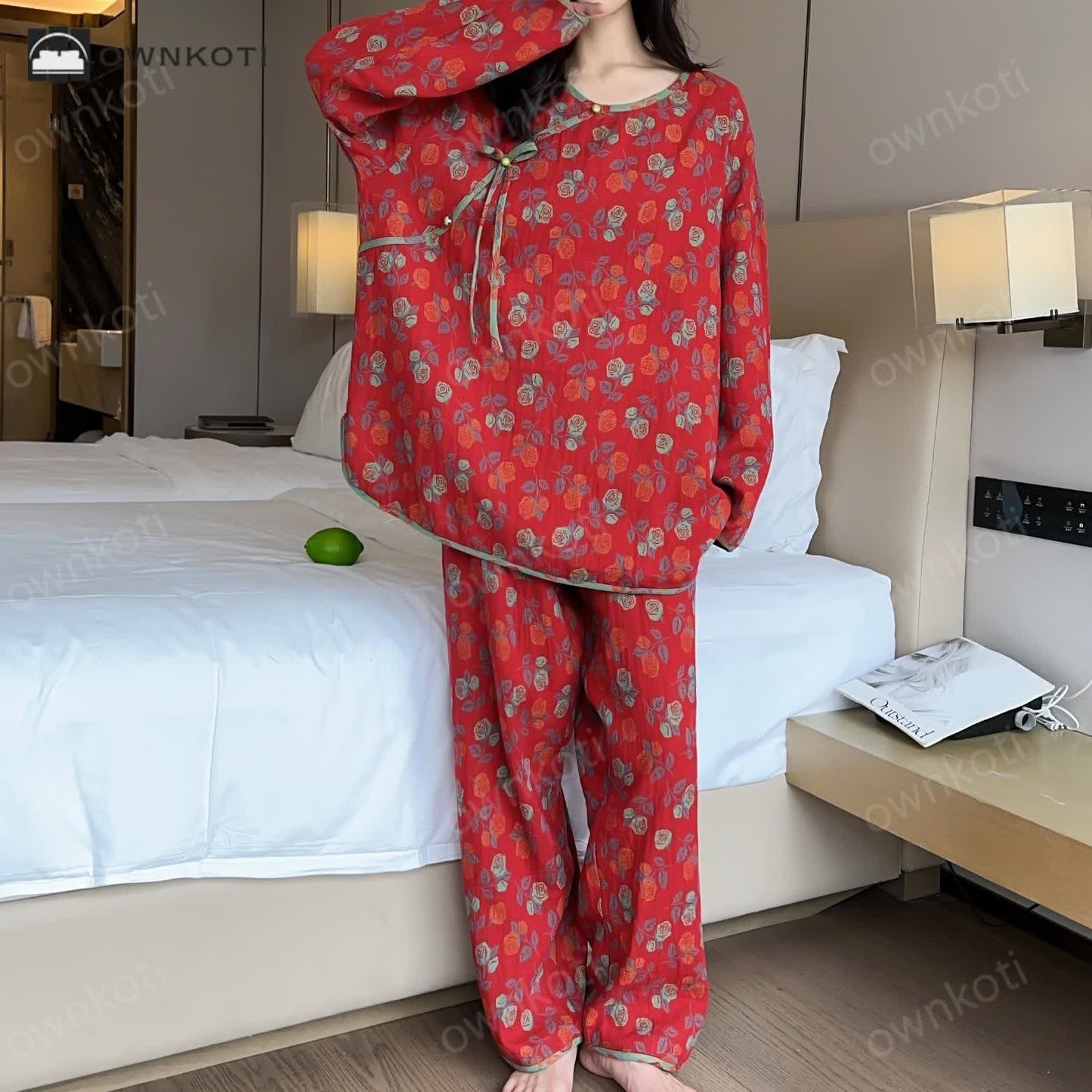 Plus Size  Rose Cotton Soft Pajama Set