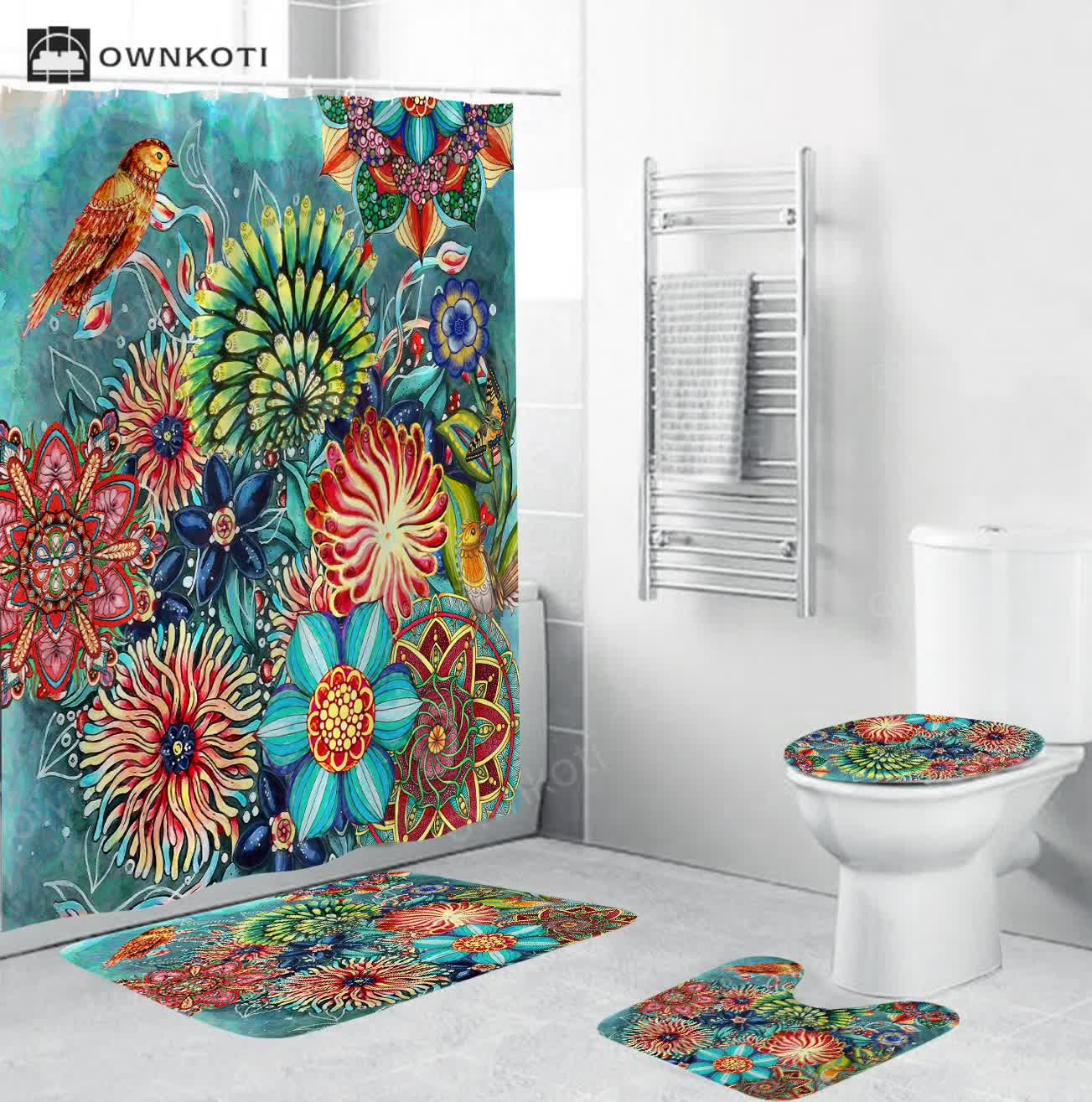 Bohemian Floral Waterproof Shower Curtain