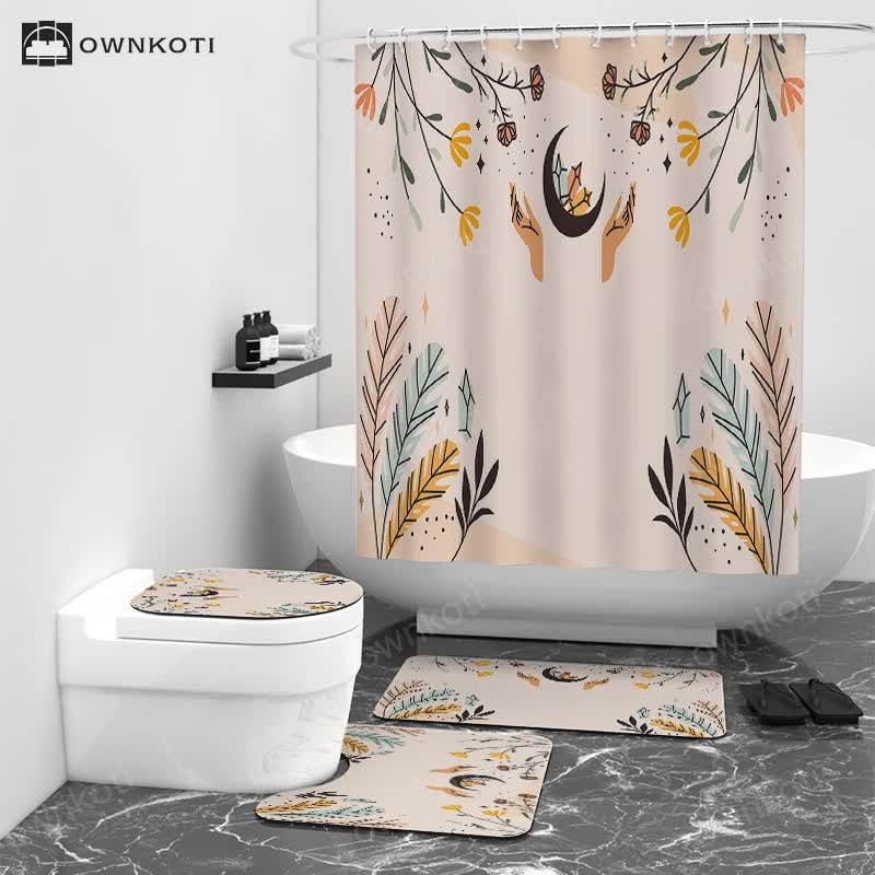 Bohemian Waterproof Shower Curtain Mat Set