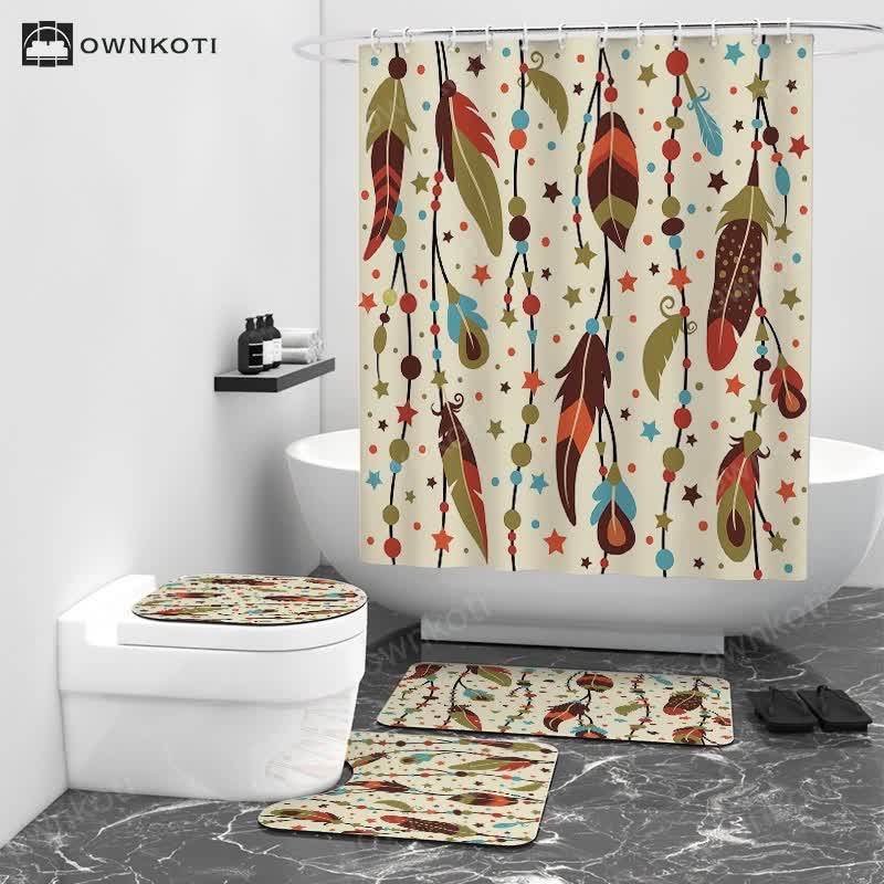 Bohemian Waterproof Shower Curtain Mat Set