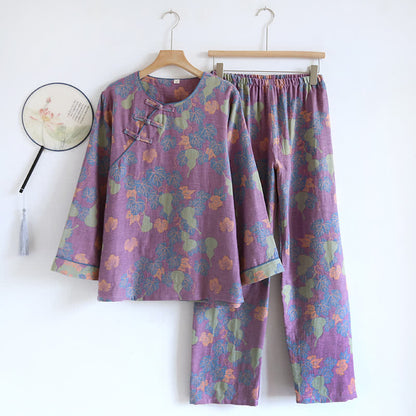 Vintage Gourd Cotton Casual Pajama Set