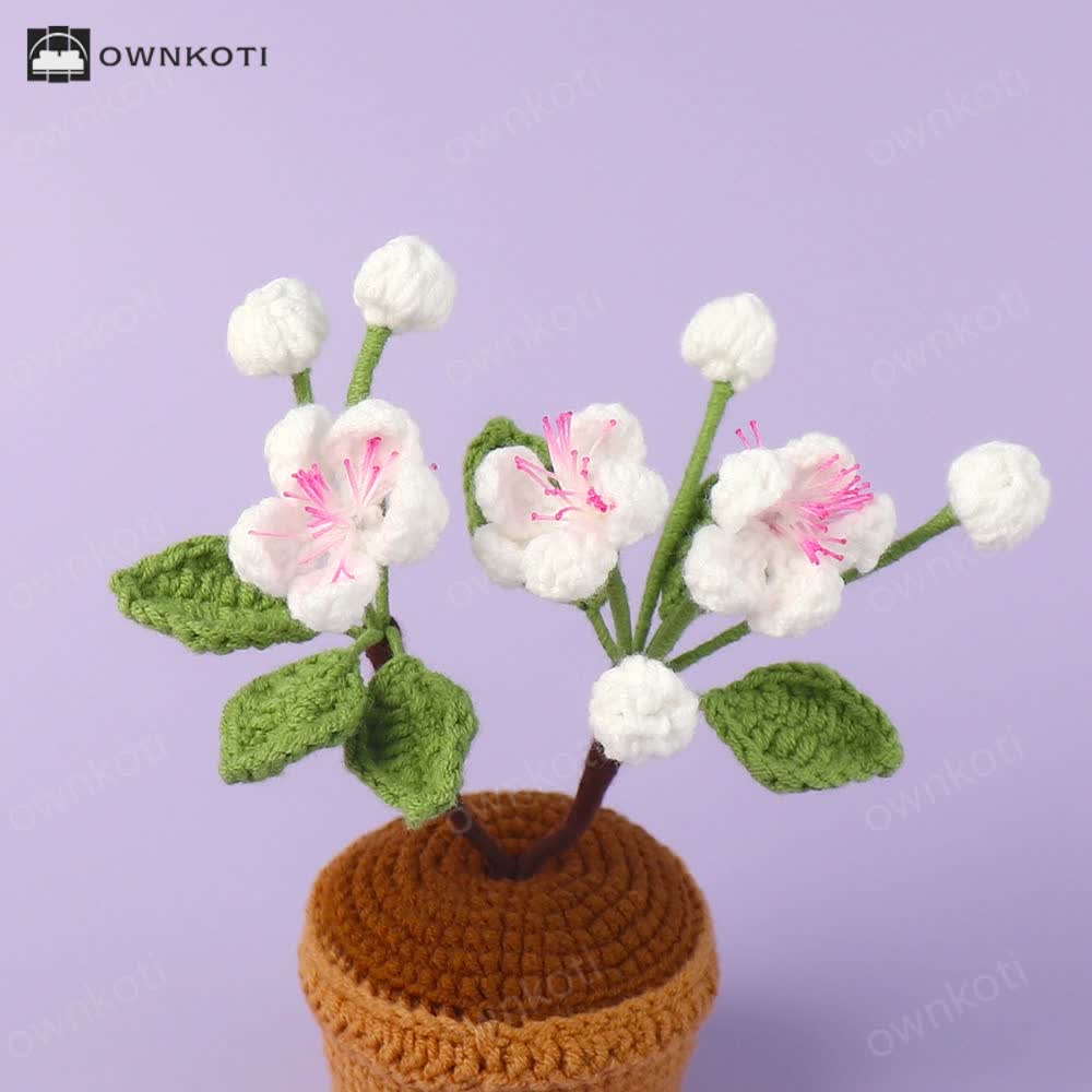 Crocheted Plum Blossom Potted Desktop Ornament