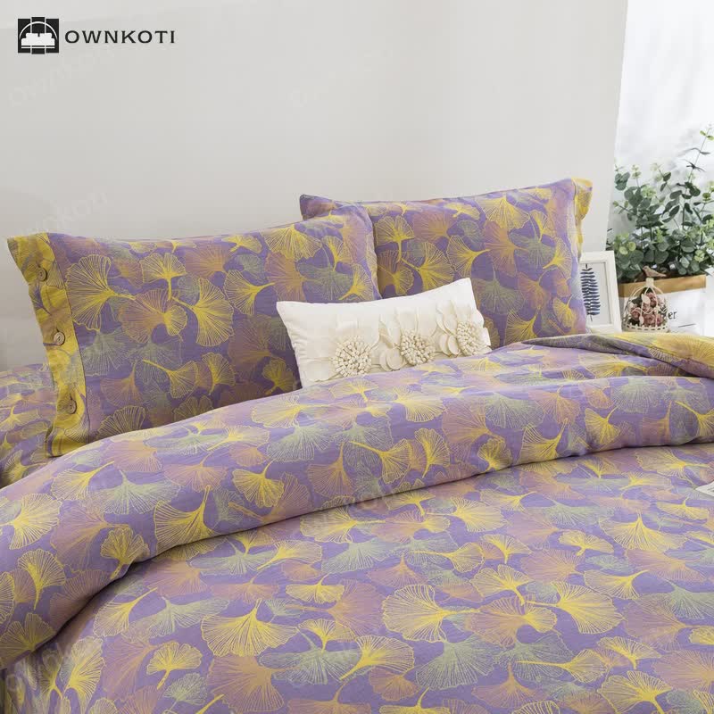 Button Ginkgo Leaf Cotton Bedding Set (4PCS)