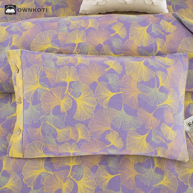 Button Ginkgo Leaf Cotton Bedding Set (4PCS)