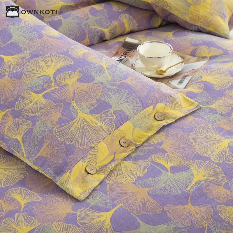 Button Ginkgo Leaf Cotton Bedding Set (4PCS)