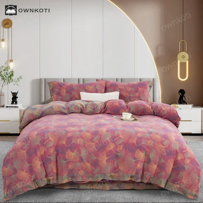 Button Ginkgo Leaf Cotton Bedding Set (4PCS)