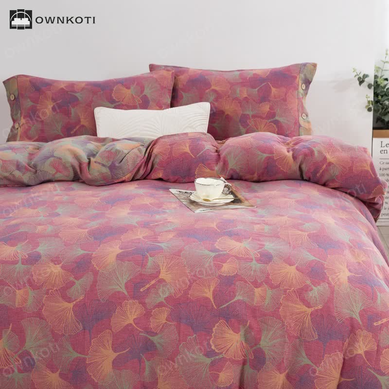 Button Ginkgo Leaf Cotton Bedding Set (4PCS)