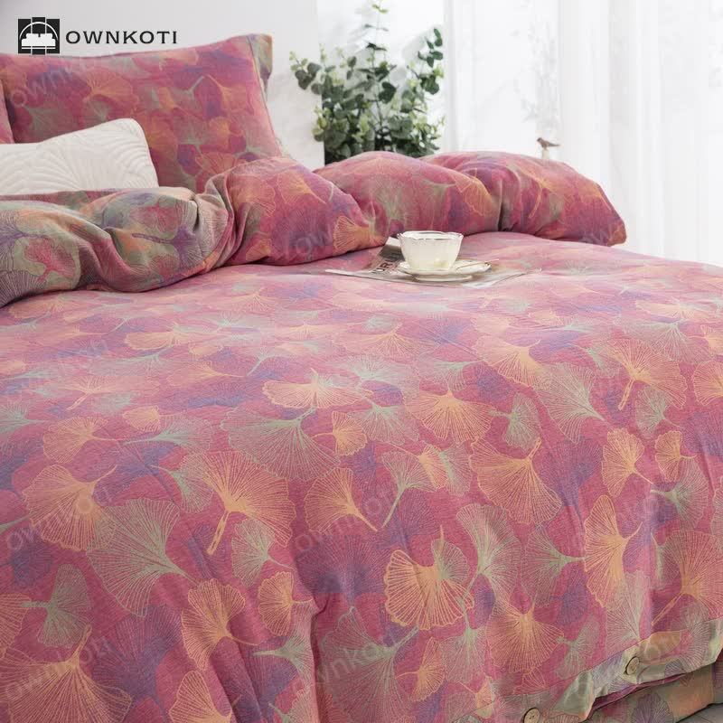 Button Ginkgo Leaf Cotton Bedding Set (4PCS)