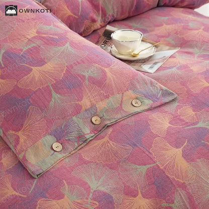 Button Ginkgo Leaf Cotton Bedding Set (4PCS)