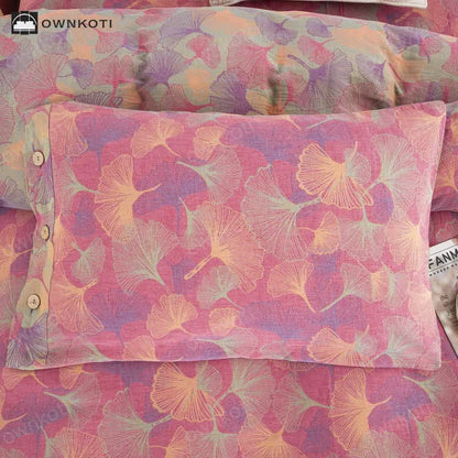 Button Ginkgo Leaf Cotton Bedding Set (4PCS)