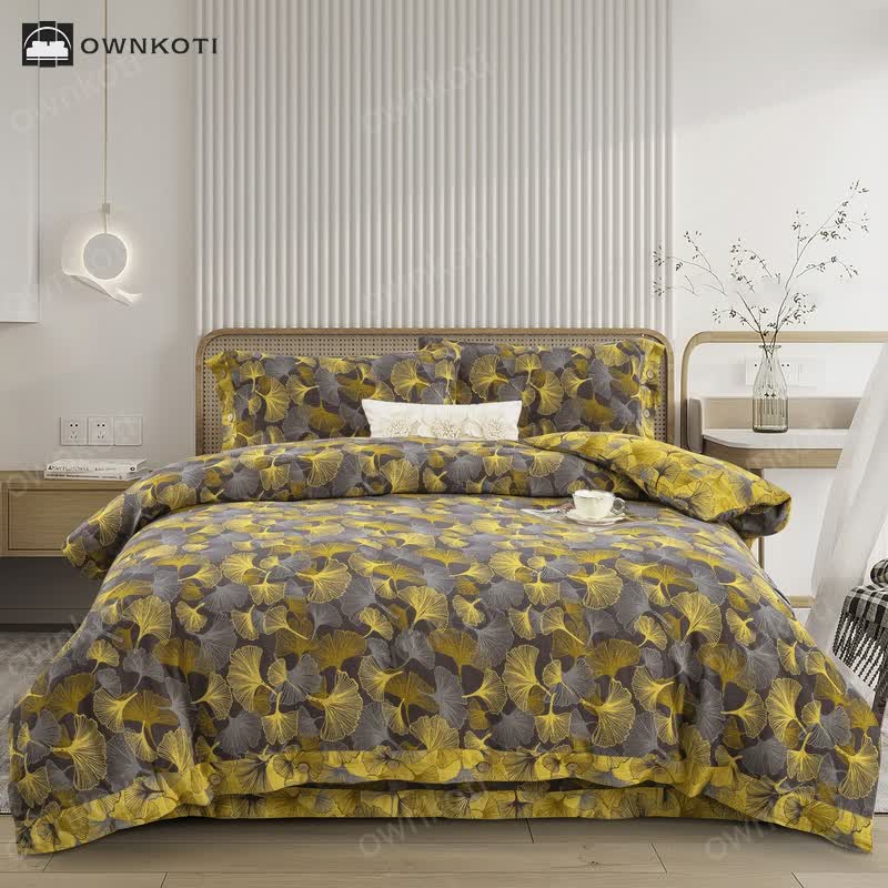 Button Ginkgo Leaf Cotton Bedding Set (4PCS)