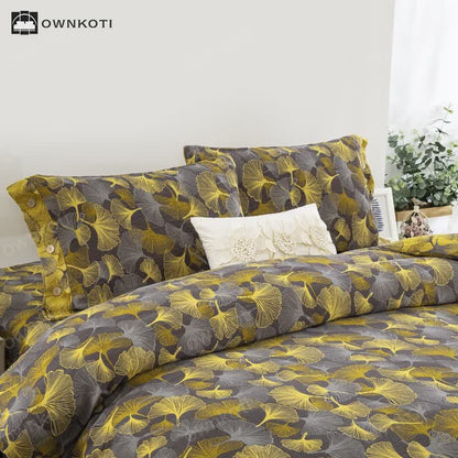 Button Ginkgo Leaf Cotton Bedding Set (4PCS)