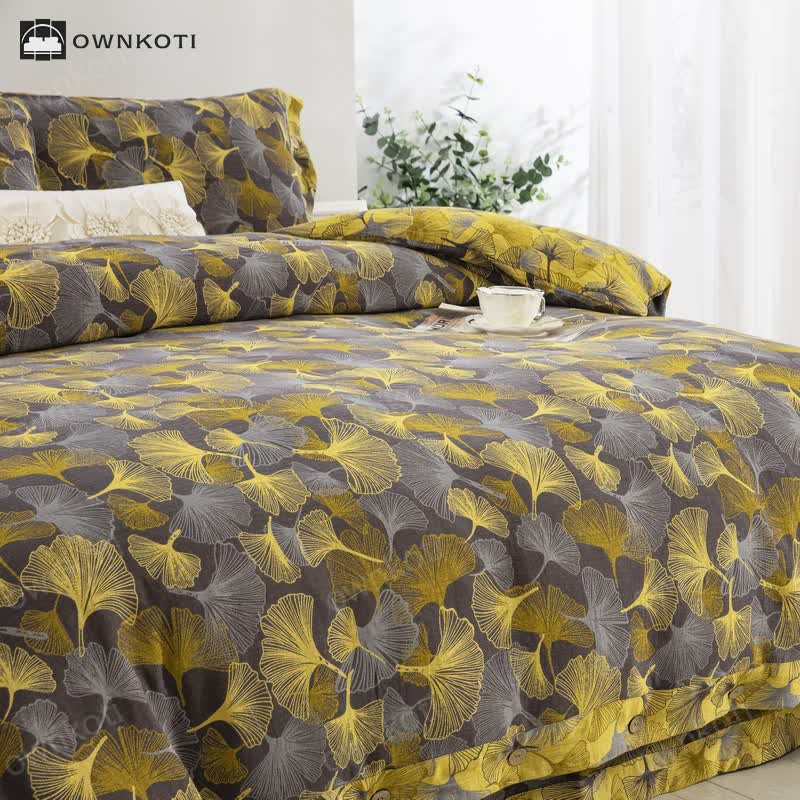 Button Ginkgo Leaf Cotton Bedding Set (4PCS)