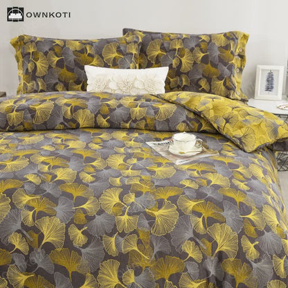 Button Ginkgo Leaf Cotton Bedding Set (4PCS)