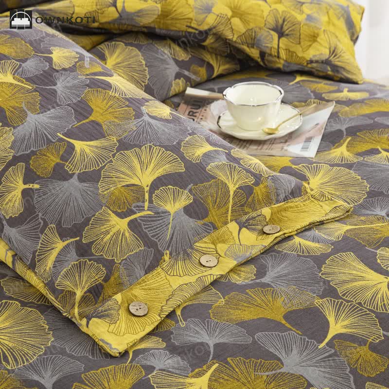 Button Ginkgo Leaf Cotton Bedding Set (4PCS)