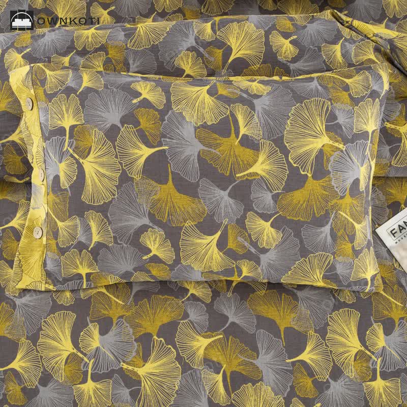 Button Ginkgo Leaf Cotton Bedding Set (4PCS)