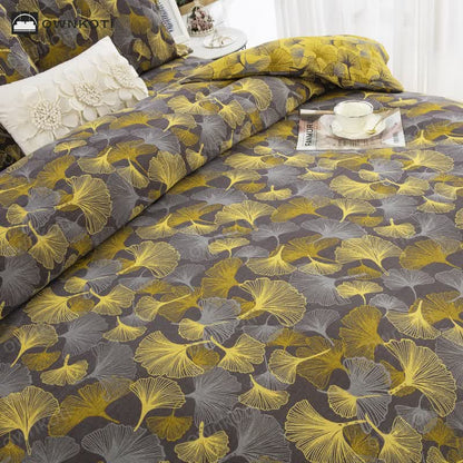 Button Ginkgo Leaf Cotton Bedding Set (4PCS)