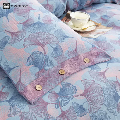 Button Ginkgo Leaf Cotton Bedding Set (4PCS)