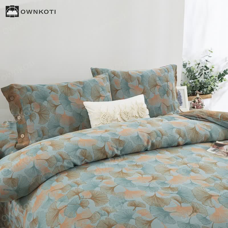 Button Ginkgo Leaf Cotton Bedding Set (4PCS)