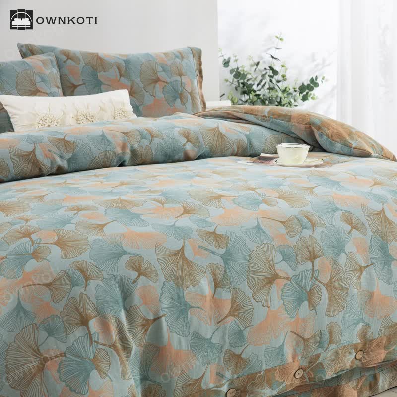 Button Ginkgo Leaf Cotton Bedding Set (4PCS)