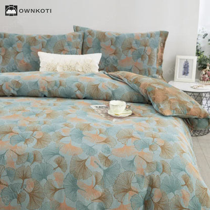 Button Ginkgo Leaf Cotton Bedding Set (4PCS)