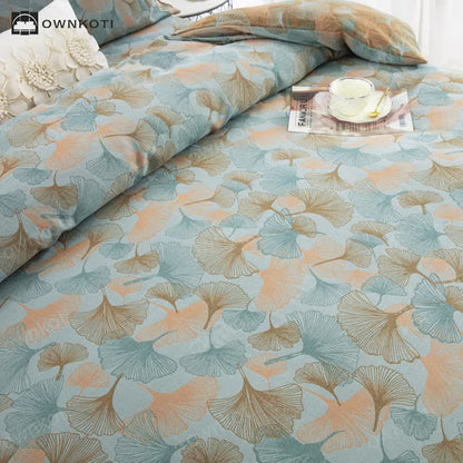 Button Ginkgo Leaf Cotton Bedding Set (4PCS)