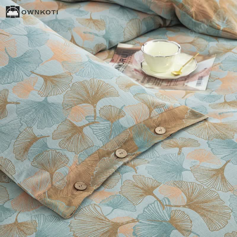 Button Ginkgo Leaf Cotton Bedding Set (4PCS)