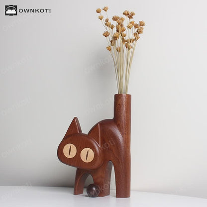 Creative Cat-shaped Wooden Home Decor Vase