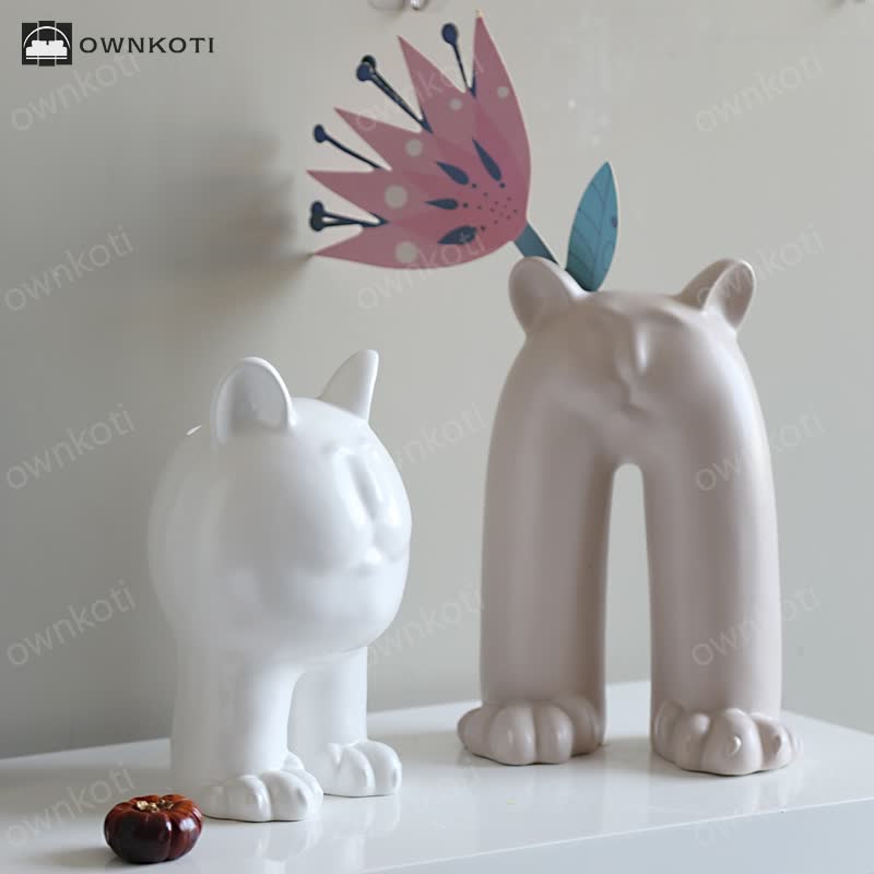 Cream Cat Ceramic Vase Ornament