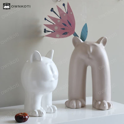 Cream Cat Ceramic Vase Ornament