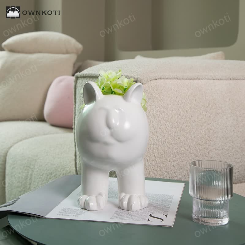 Cream Cat Ceramic Vase Ornament