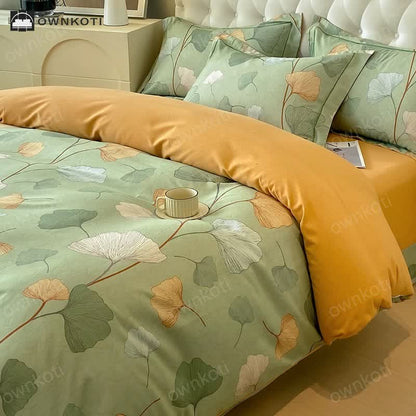 Brushed Cotton Ginkgo Leaf Bedding Set(4PCS)