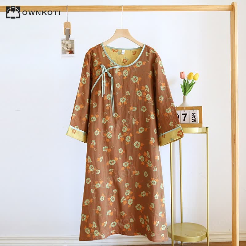 Jacquard Morning Glory Cotton Gauze Nightgown