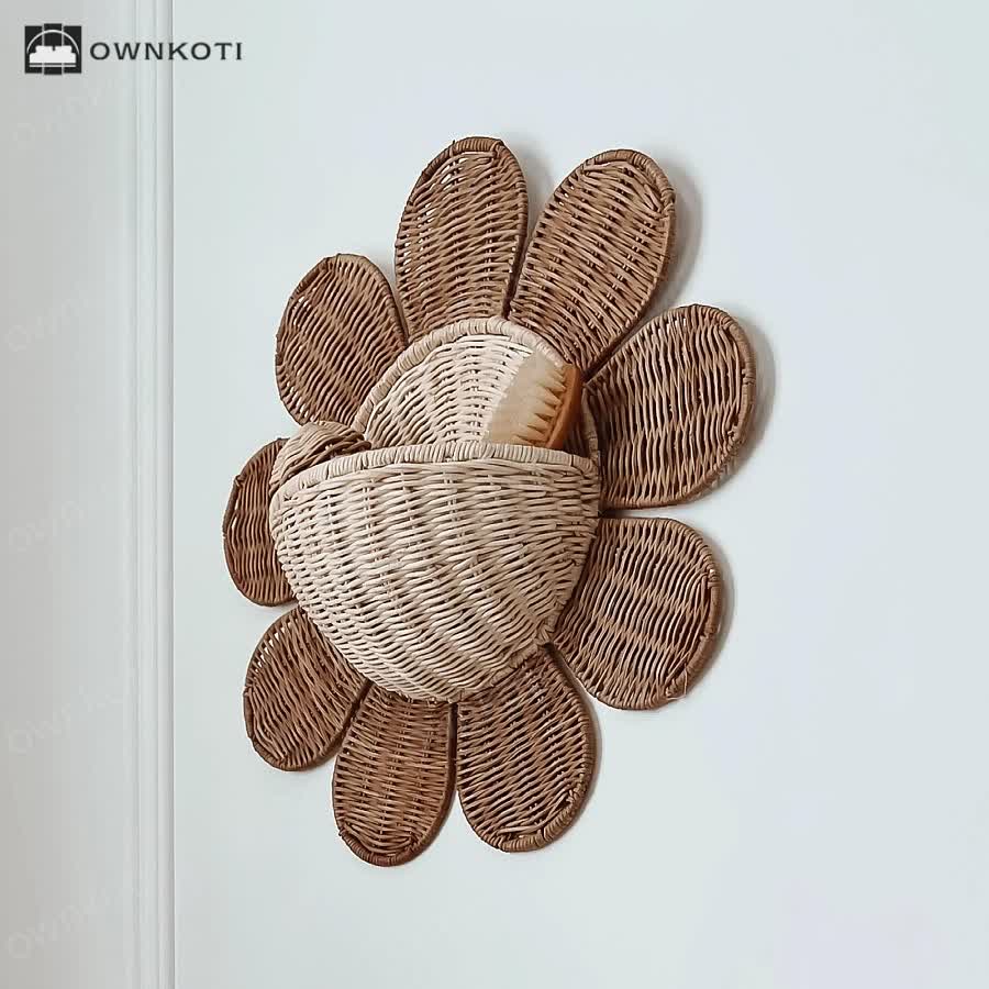 Rattan Woven Sunflower Wall Basket