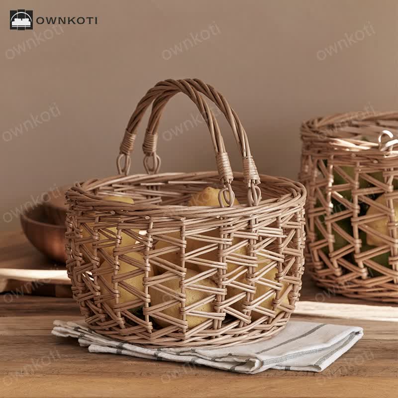 Handmade Wicker Fruit Hanging Storage Basket