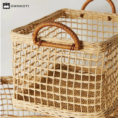 Rattan Woven Hollow Handle Storage Basket