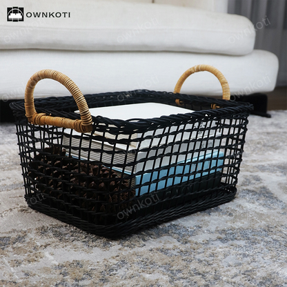 Rattan Woven Hollow Handle Storage Basket