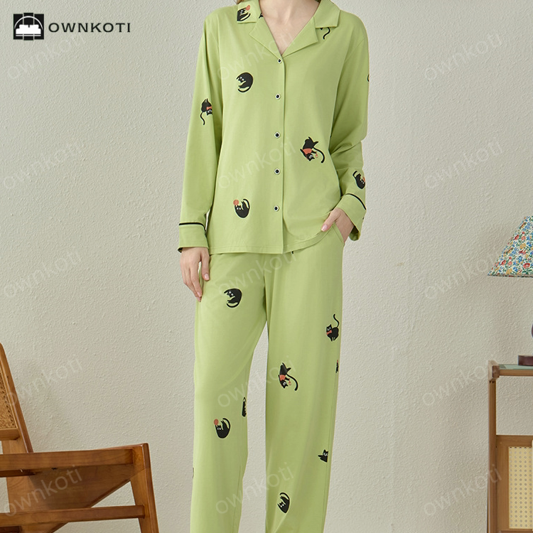 Modal Cotton Black Cat Pajama Set