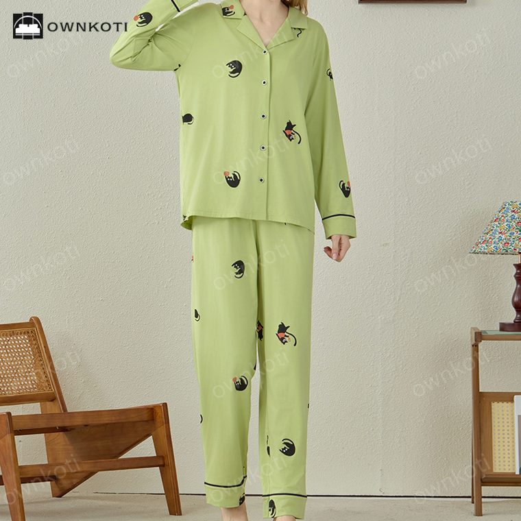 Modal Cotton Black Cat Pajama Set