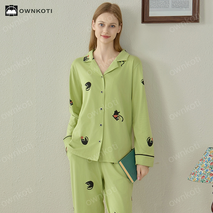 Modal Cotton Black Cat Pajama Set