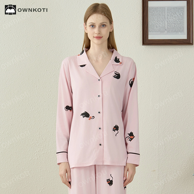 Modal Cotton Black Cat Pajama Set