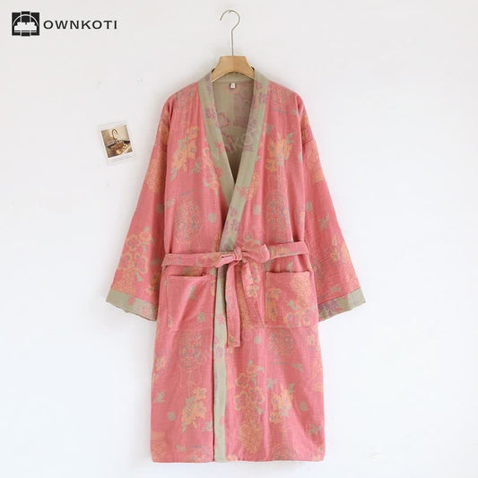 Kimono Jacquard Floral Cotton Gauze Bathrobe