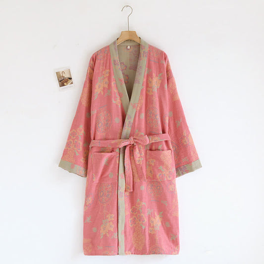 Kimono Jacquard Floral Cotton Gauze Bathrobe