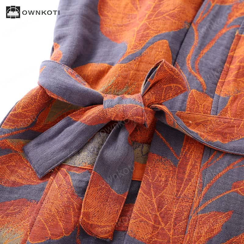 Jacquard Leaf Cotton Gauze Soft Bathrobe