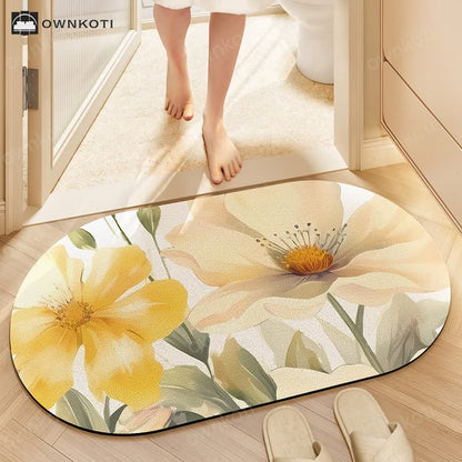 Simple Floral Absorbent Floor Mat