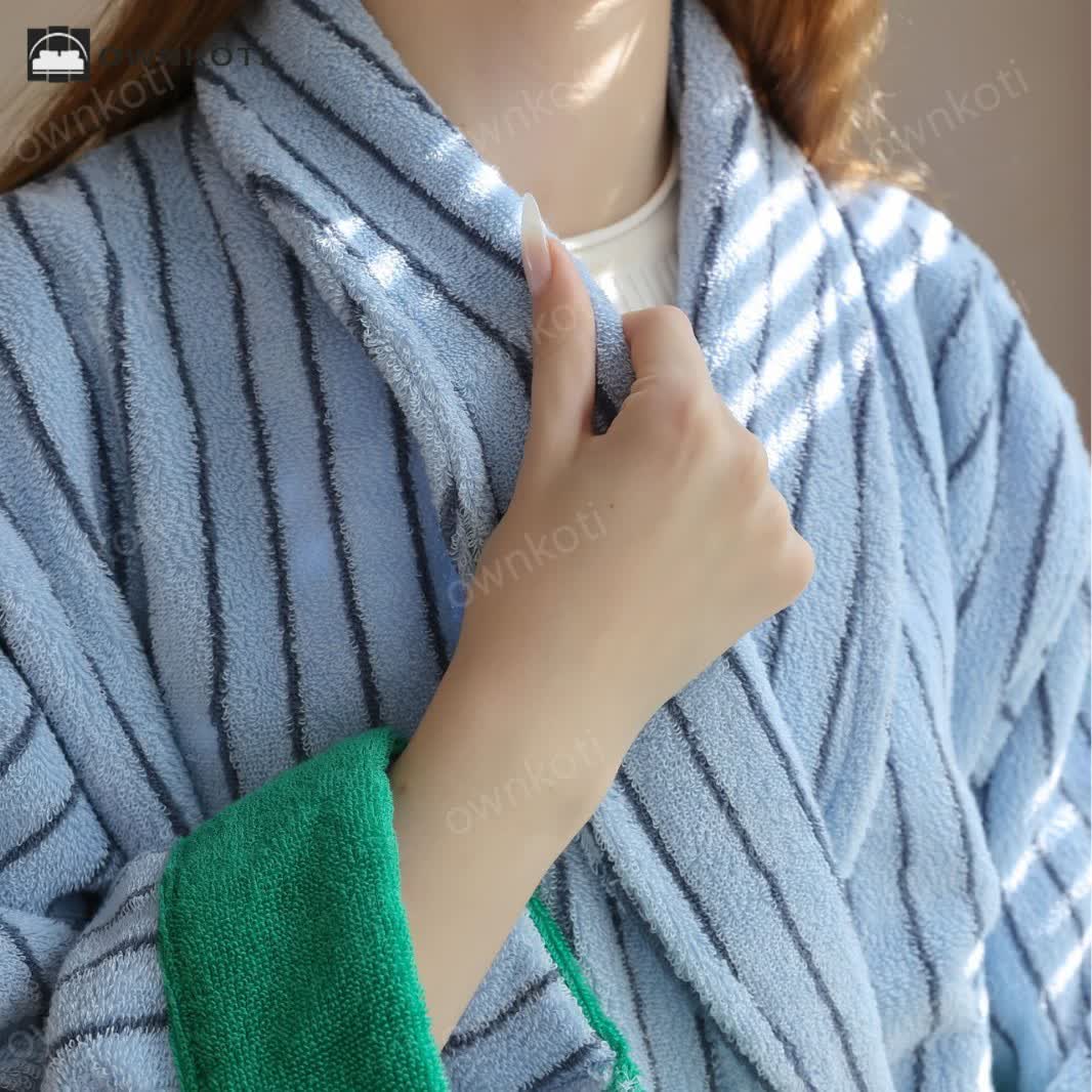 Pure Cotton Colorblock Striped Bathrobe