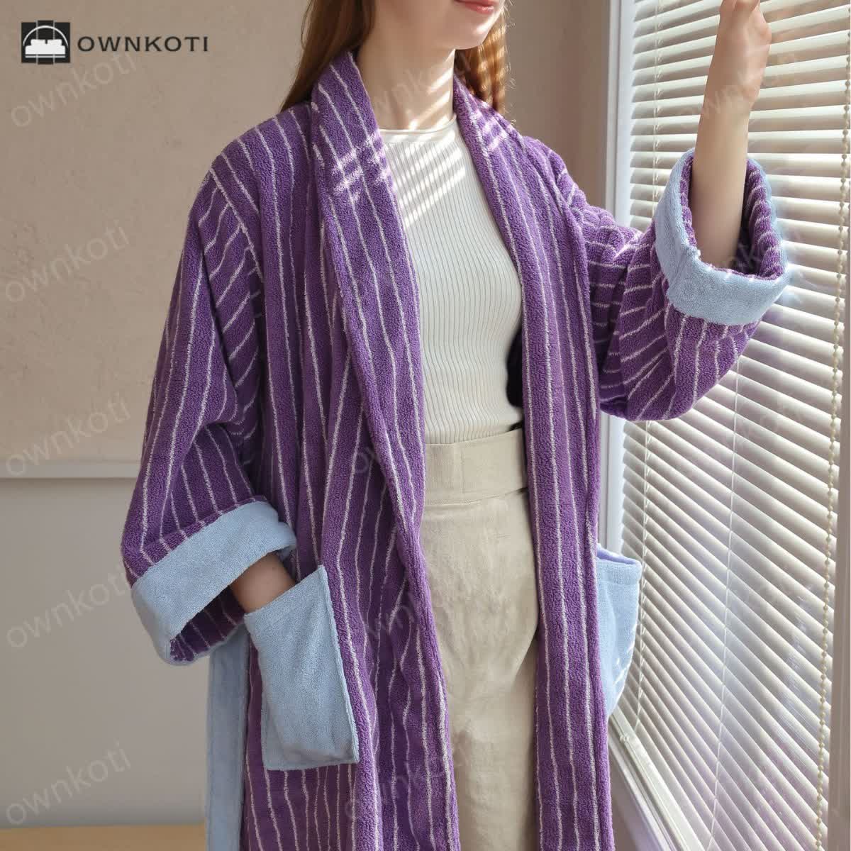 Pure Cotton Colorblock Striped Bathrobe